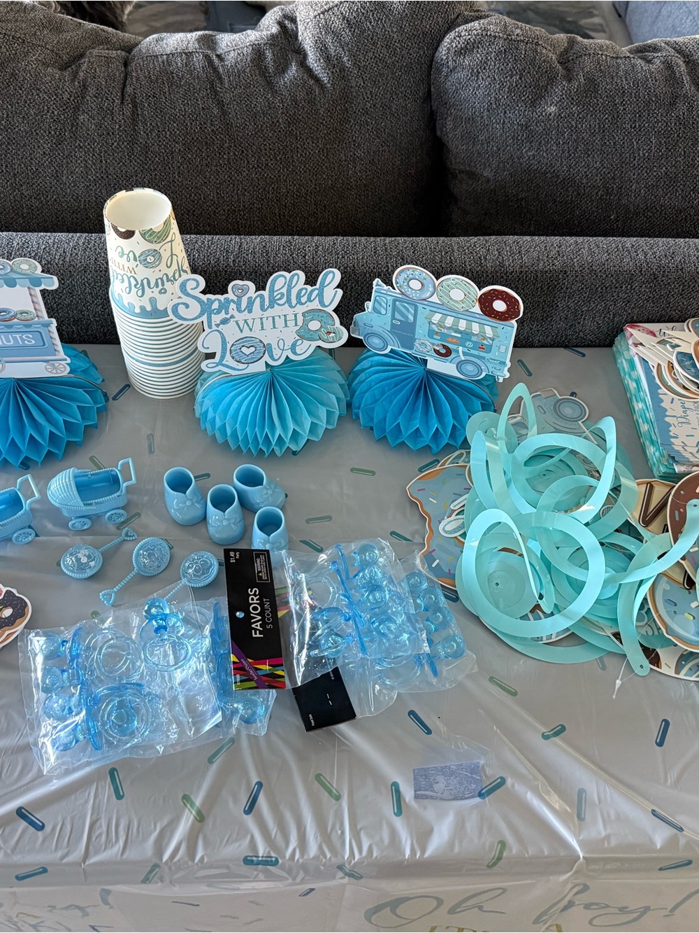 Blue 'Sprinkled With Love' Baby Shower Table Decor - Party Supplies